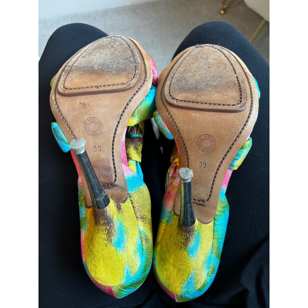 Dries Van Noten Sandals 39 8.5 Knotted Ikat Silk Stiletto Heels Vintage Y2K - Picture 7 of 8